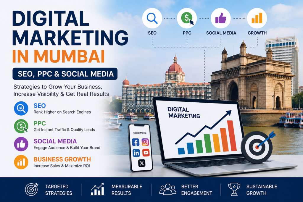 Digital Marketing in Mumbai featuring SEO, PPC and Social Media strategies for business growth